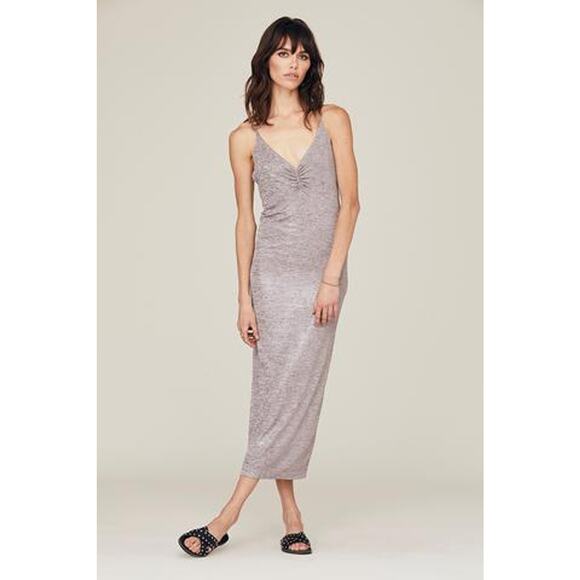 David Lerner Dresses & Skirts - David Lerner Emily Purple Metallic Knit V-Neck Midi Slip Dress